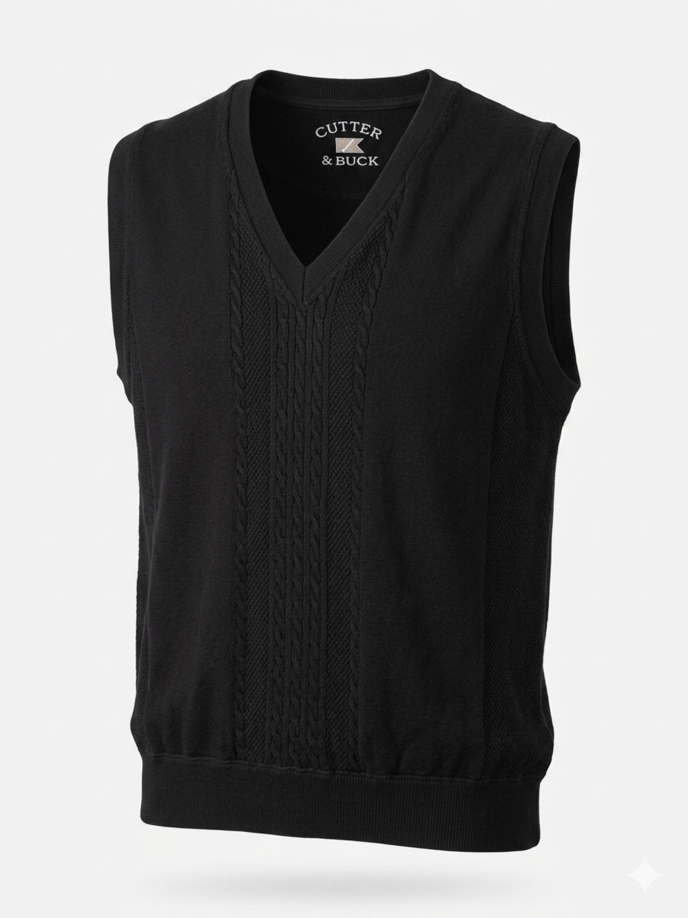 Cutter & Buck Men’s black 100% Cotton V-Neck Cable Knit Sweater Vest - Size L